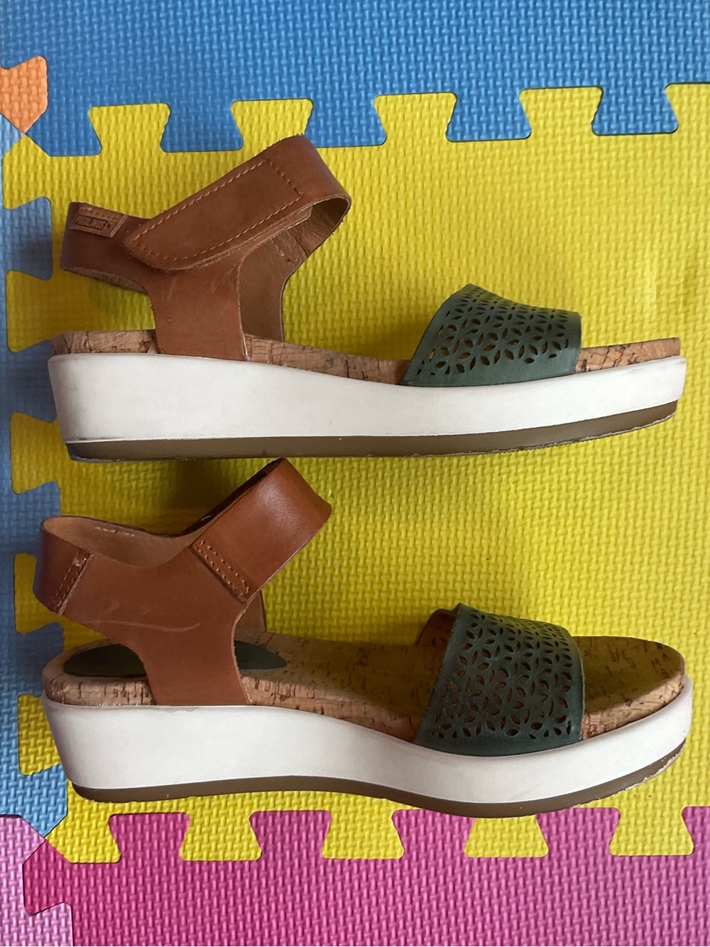 🌊Coastal Grandma Pikolinos Brown and Green Wedge Sandals Boho Size 36 - Picture 5 of 6
